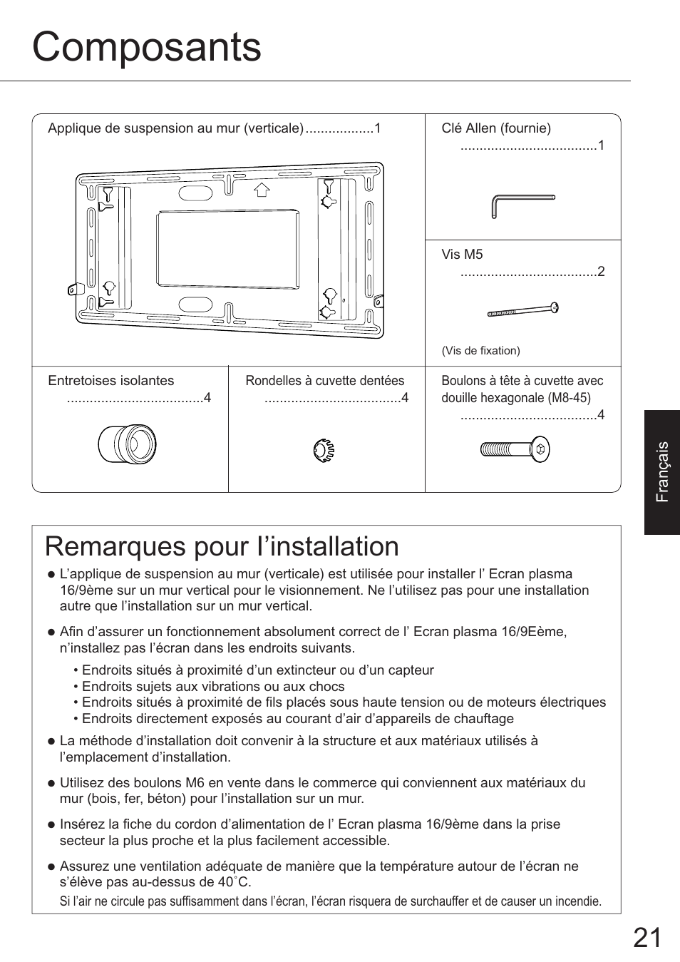 Composants, Remarques pour i’installation | JVC TS-C50P6G User Manual | Page 50 / 72