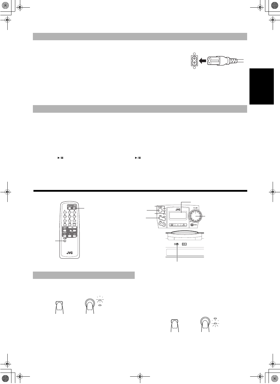 Funciones comunes, Encendido y espera del equipo, 3español | Encendido del sistema, Estado de espera del sistema | JVC RC-BZ5LB User Manual | Page 15 / 33
