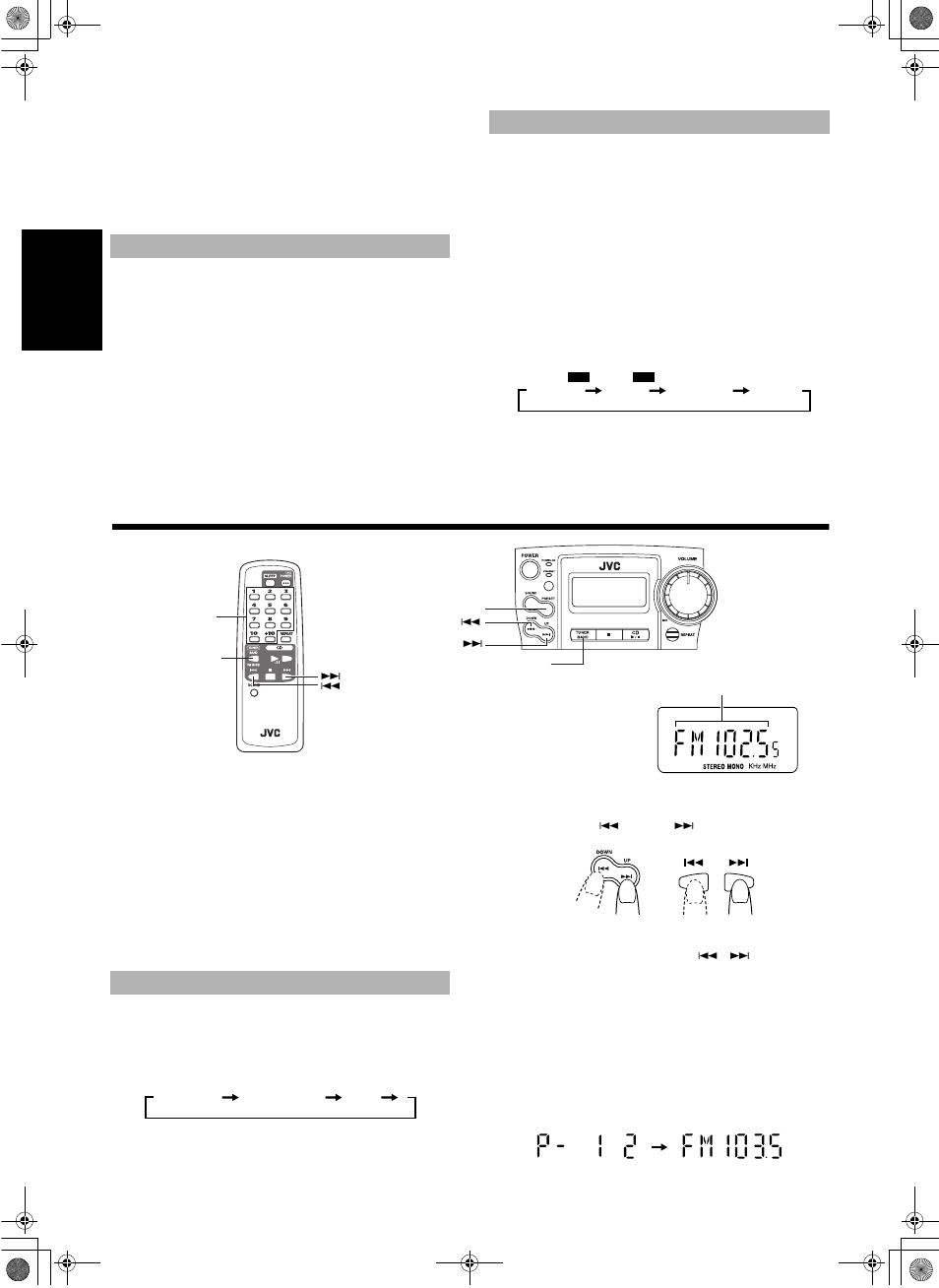 Uso del sintonizador, Ajuste del volumen efectos sonoros (sound), Sintonización de una emisora | JVC RC-BZ5LB User Manual | Page 16 / 33