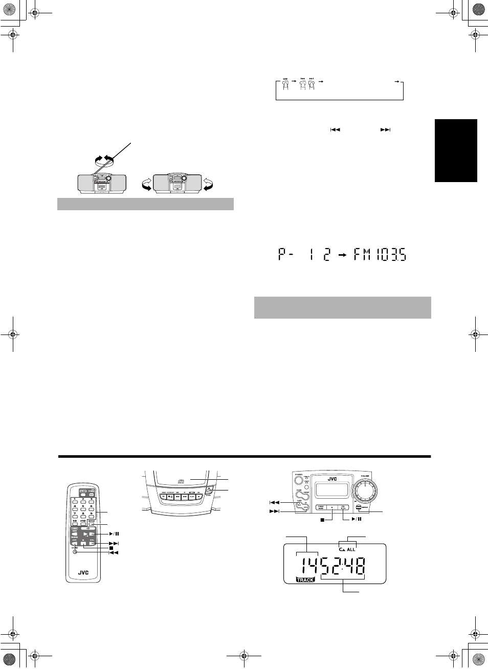 Uso del reproductor de cd, Presintonía de emisoras, Para cambiar el modo de re- cepción fm | JVC RC-BZ5LB User Manual | Page 17 / 33