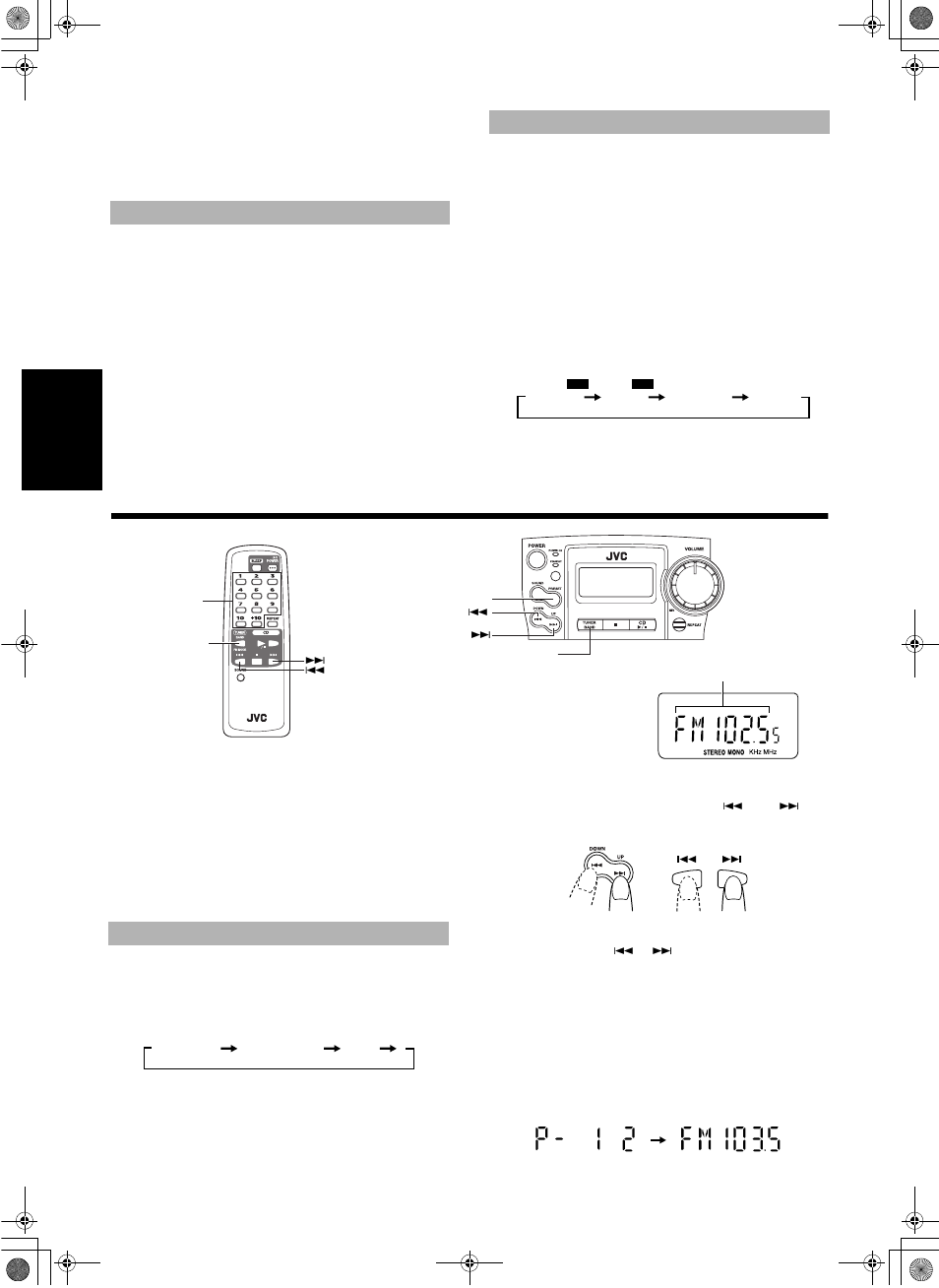 Utilisation du tuner, Réglage du volume effets sonores (sound), Recherche d’un émetteur | JVC RC-BZ5LB User Manual | Page 26 / 33
