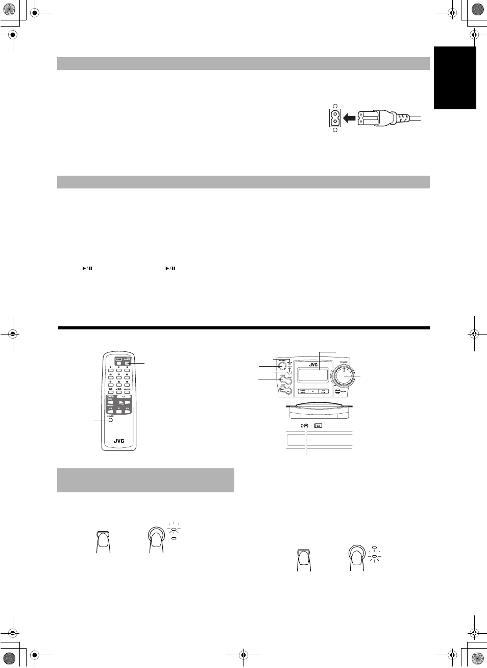 Common operations, Turning the power on and standby, 3english | Turning the unit on, Turning the unit standby | JVC RC-BZ5LB User Manual | Page 5 / 33