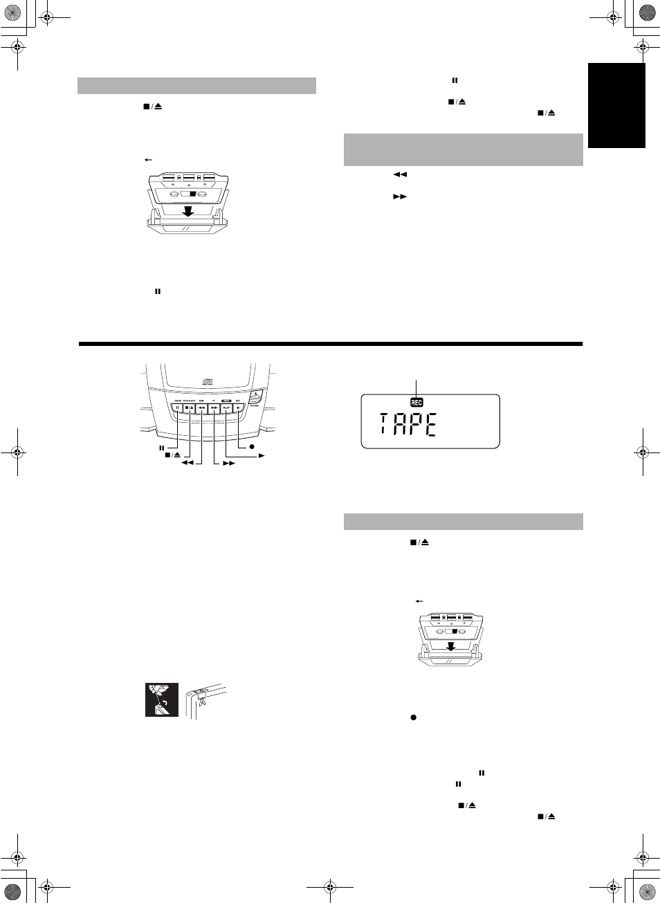 Using the cassette deck (recording), Using the cassette deck, Playback | Recording from the radio | JVC RC-BZ5LB User Manual | Page 9 / 33