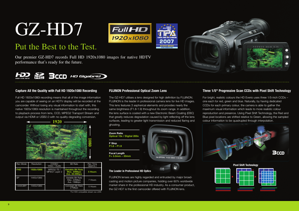 Gz-hd7, Put the best to the test | JVC Everio GZ-HD7 User Manual | Page 4 / 12