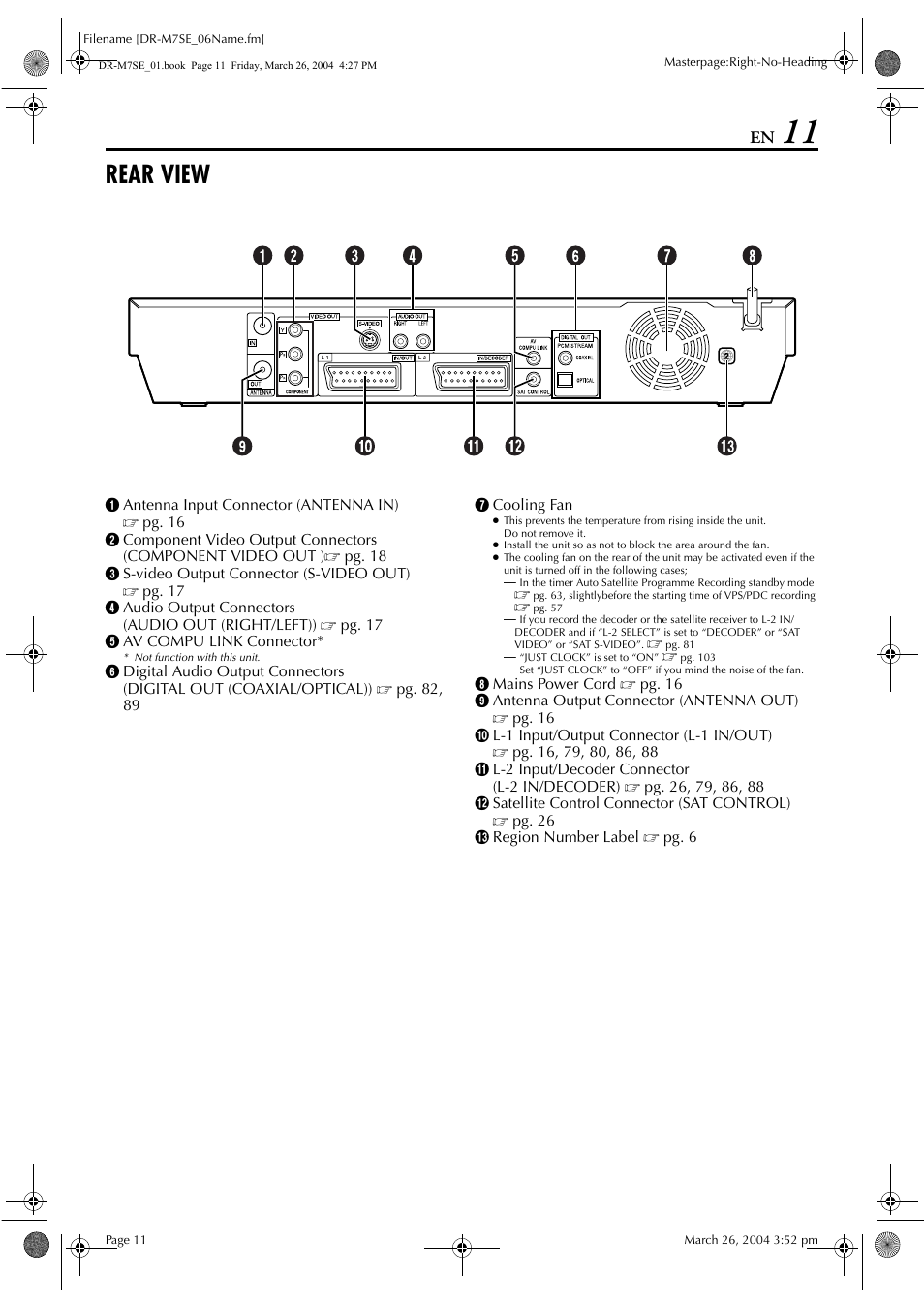 Rear view | JVC DR-M7S User Manual | Page 11 / 116