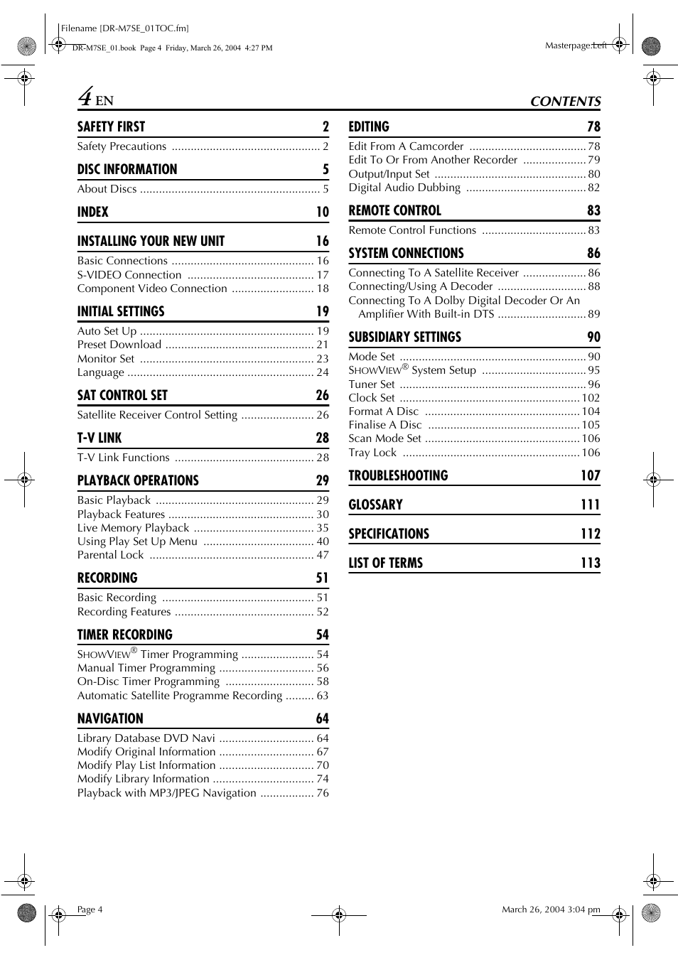 JVC DR-M7S User Manual | Page 4 / 116