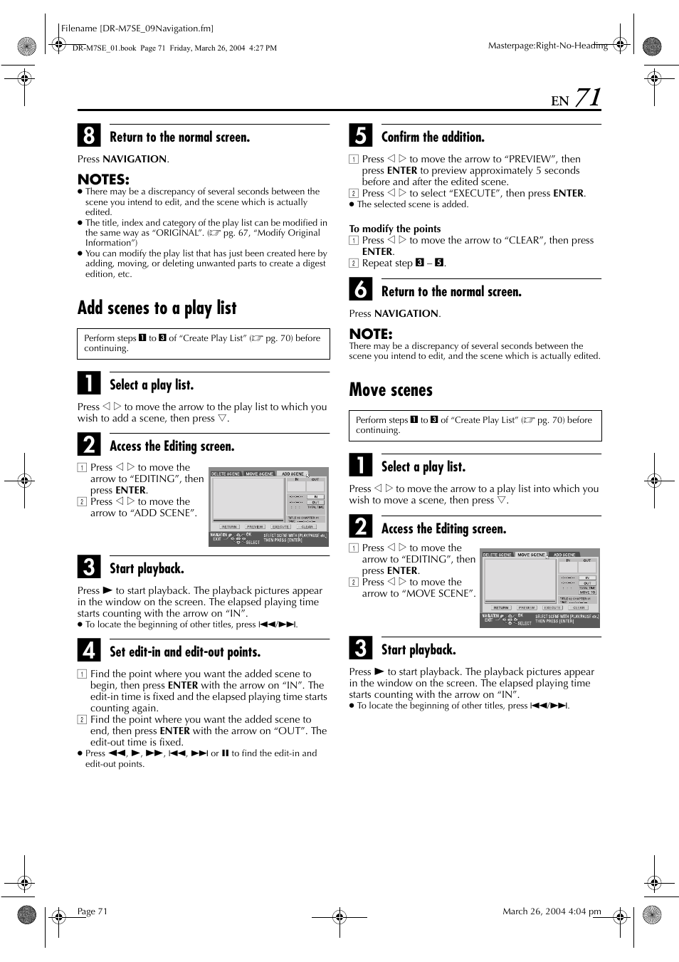 Add scenes to a play list, Move scenes | JVC DR-M7S User Manual | Page 71 / 116
