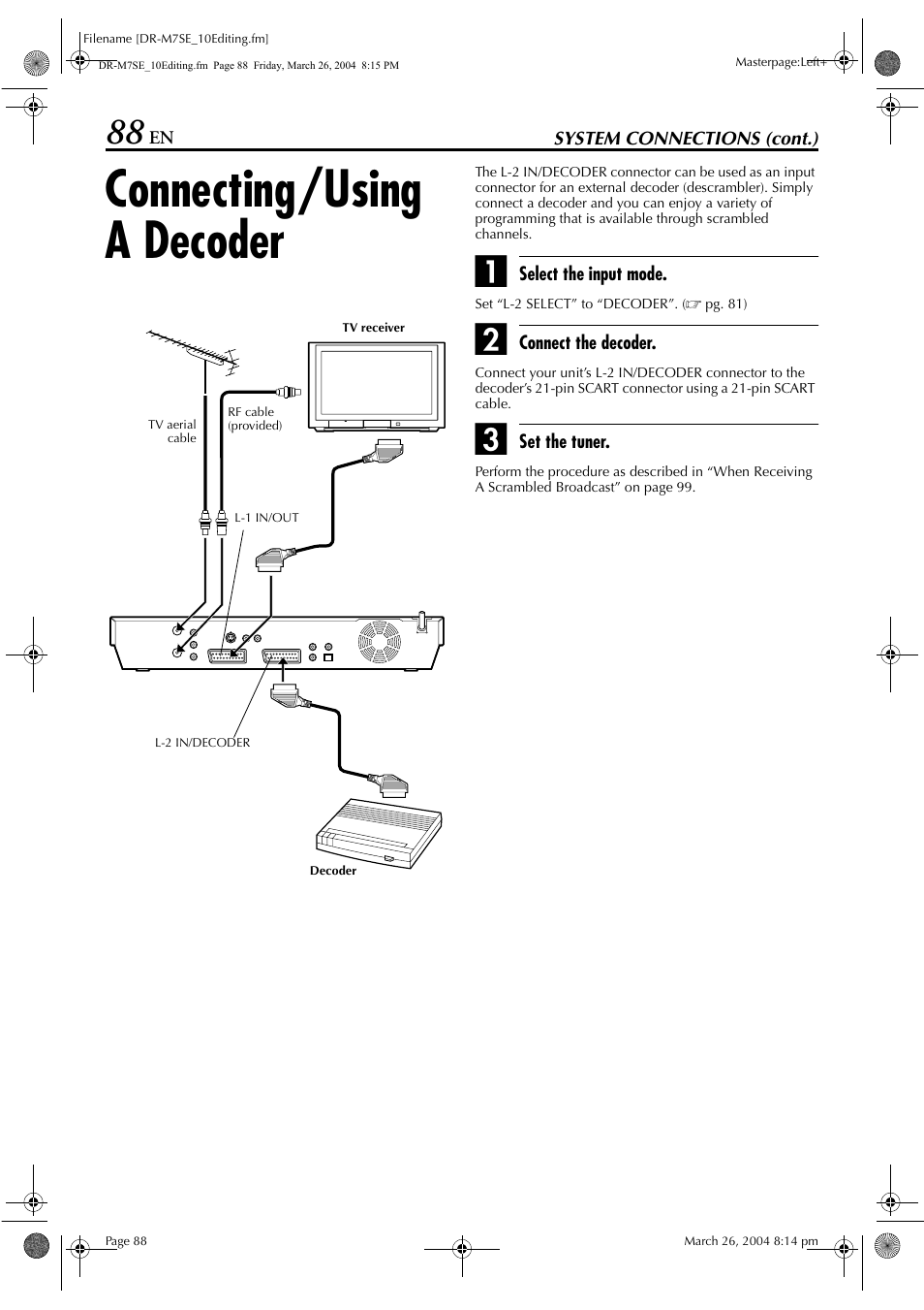 Connecting/using a decoder, Pg. 88), y | JVC DR-M7S User Manual | Page 88 / 116
