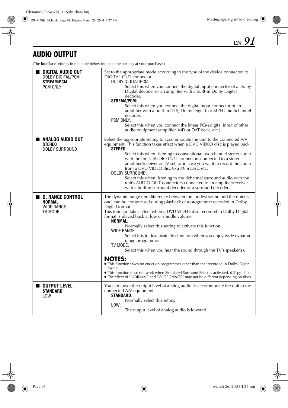 Audio output, Pg. 91), 91 through 94), then follo | JVC DR-M7S User Manual | Page 91 / 116