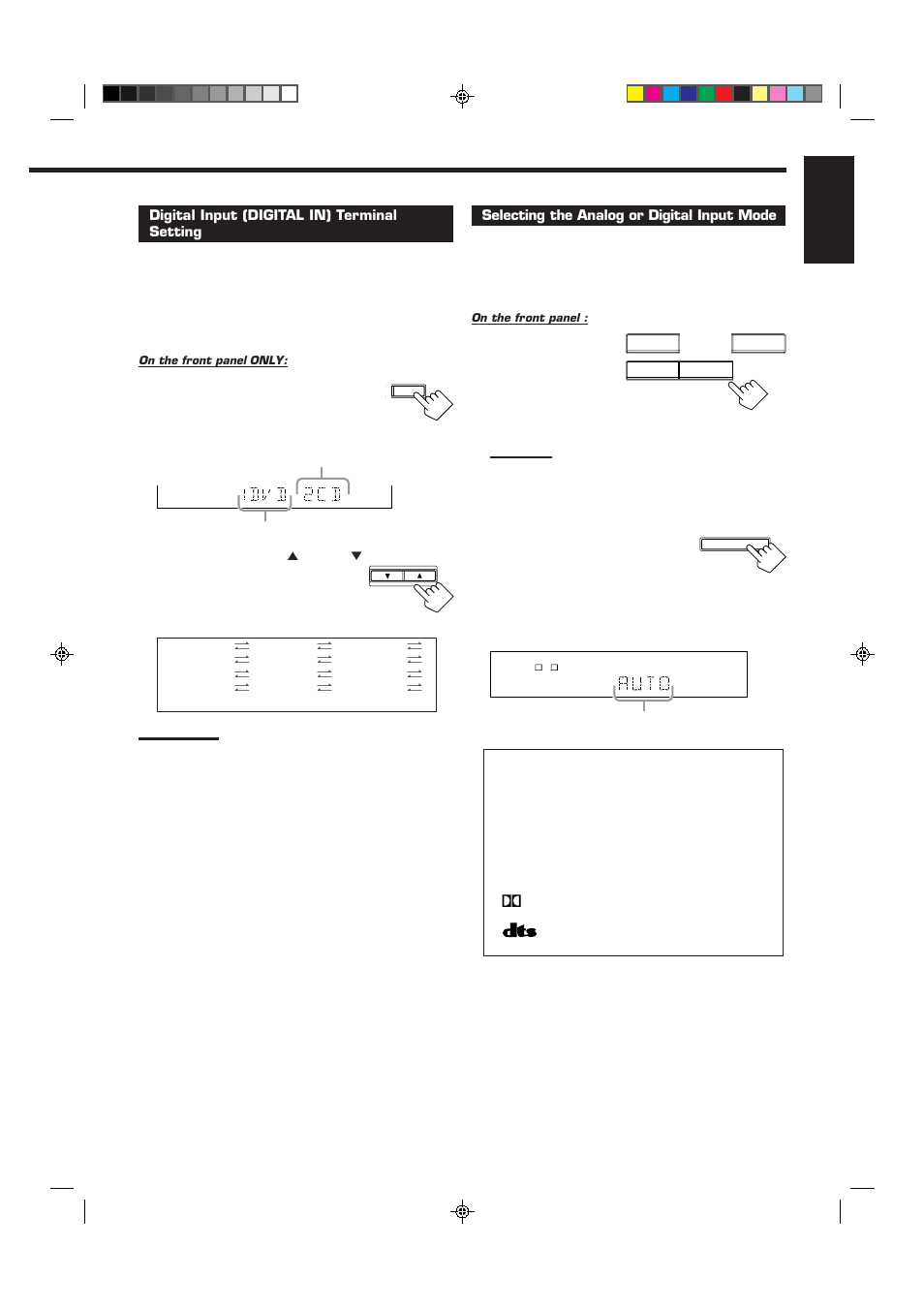 English, Digital input (digital in) terminal setting, Selecting the analog or digital input mode | JVC RX-6012VSL User Manual | Page 17 / 34