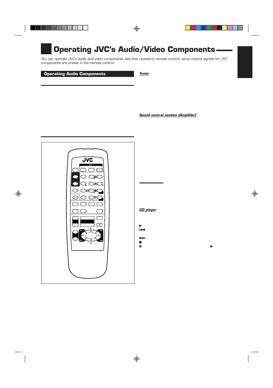 Operating jvc’s audio/video components, English, Operating audio components | JVC RX-6012VSL User Manual | Page 29 / 34