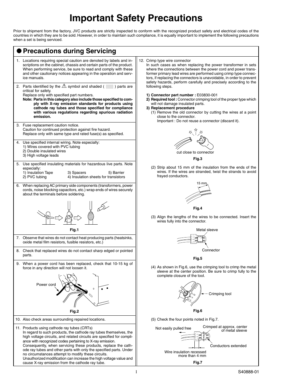 Important safety precautions, Precautions during servicing | JVC DVL320U User Manual | Page 3 / 38