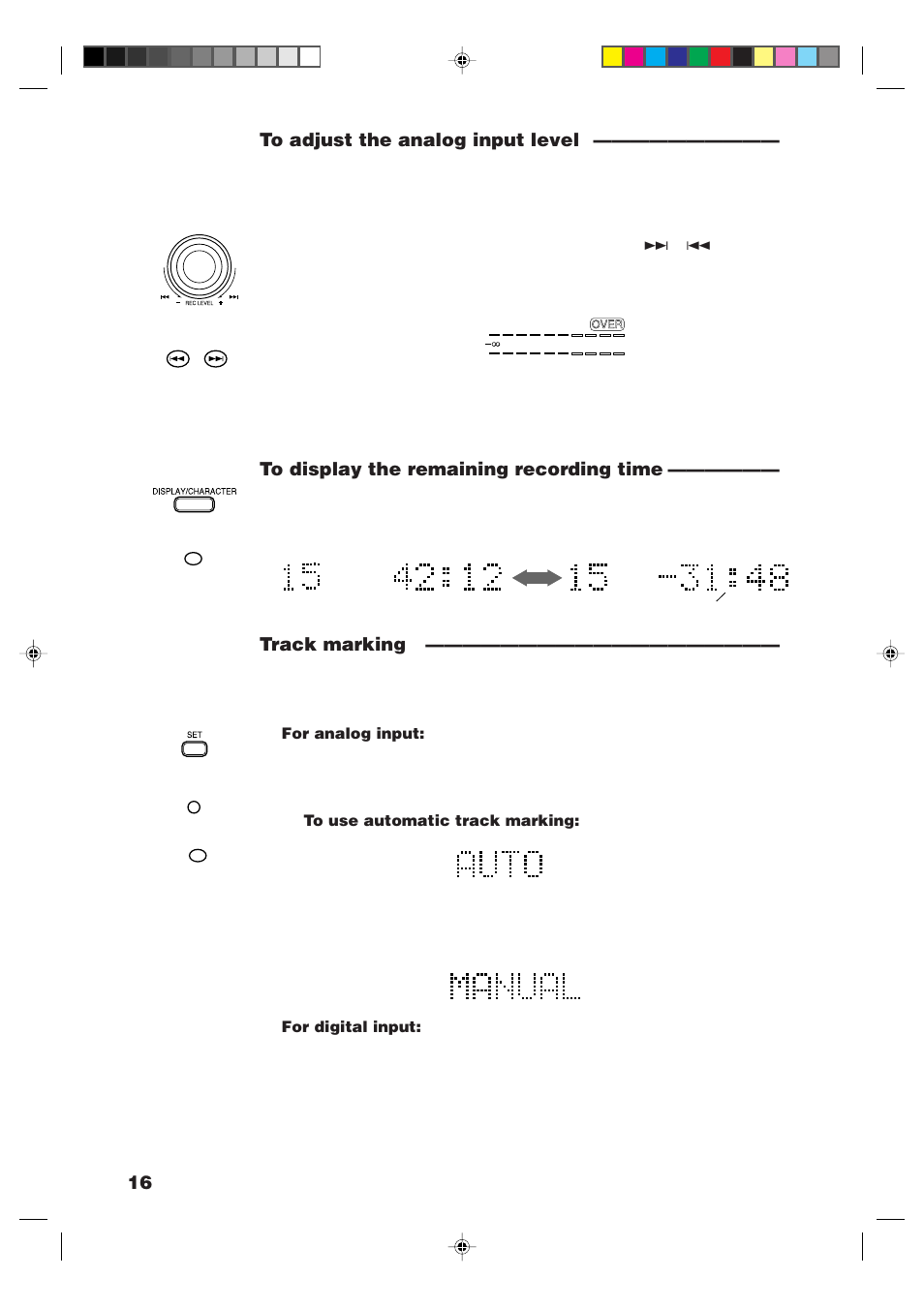 16 to adjust the analog input level, Track marking | JVC XM-448BK User Manual | Page 18 / 44