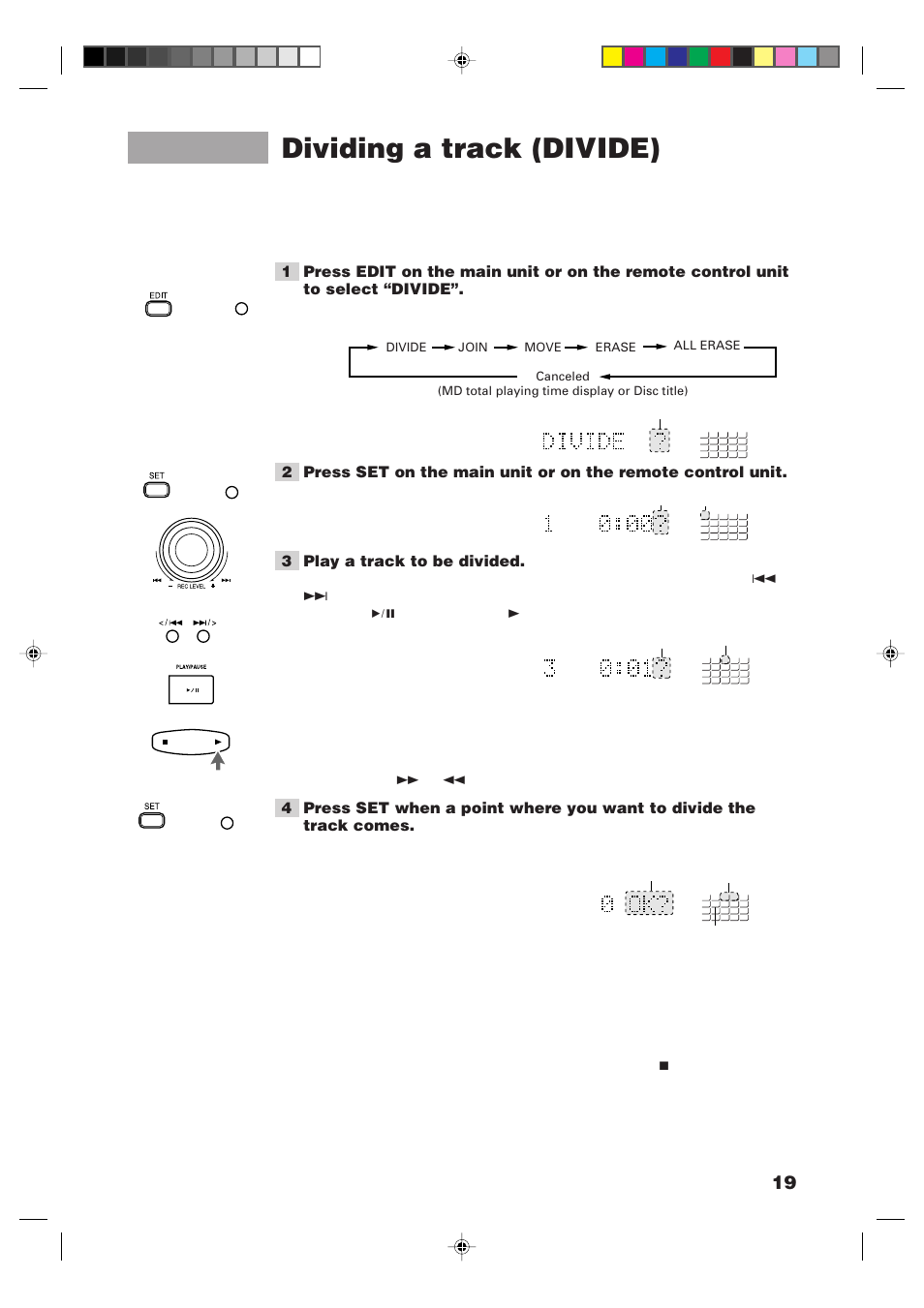 Dividing a track (divide) | JVC XM-448BK User Manual | Page 21 / 44