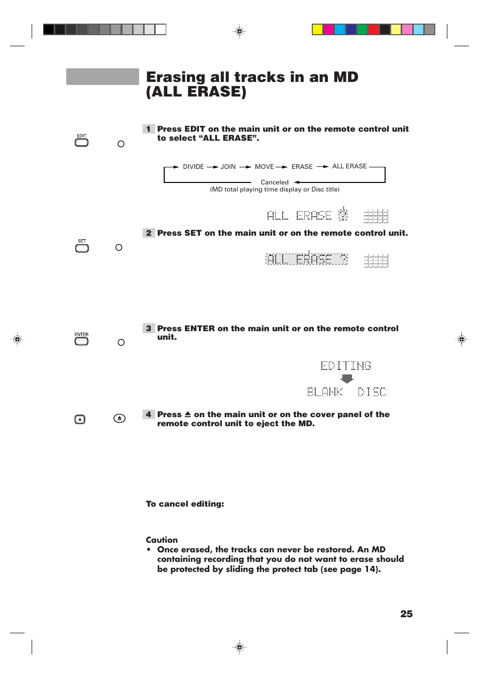 Erasing all tracks in an md (all erase) | JVC XM-448BK User Manual | Page 27 / 44