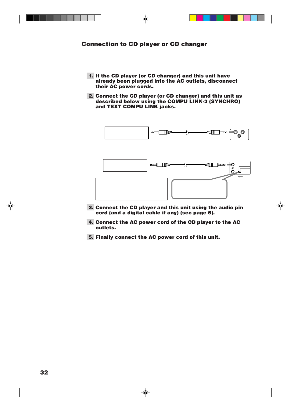 32 connection to cd player or cd changer | JVC XM-448BK User Manual | Page 34 / 44