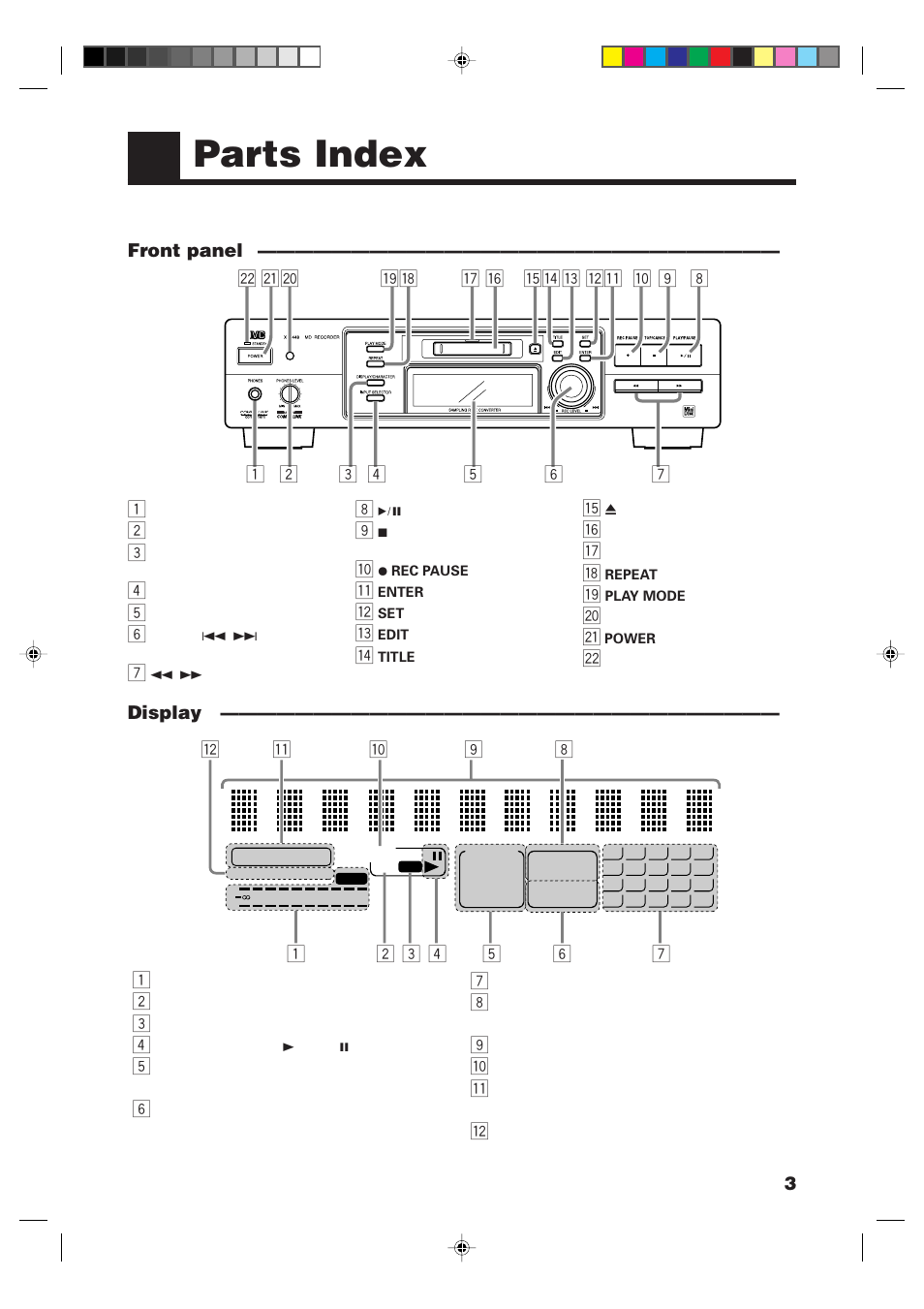 Parts index | JVC XM-448BK User Manual | Page 5 / 44