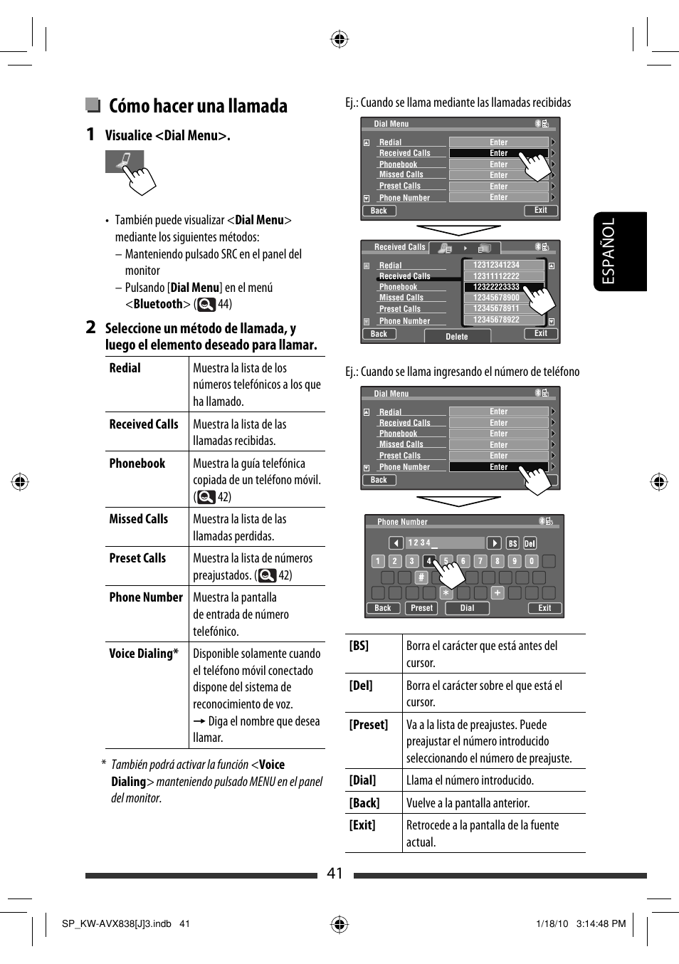 Cómo hacer una llamada, 41 español, Visualice <dial menu | JVC KW-ADV793 User Manual | Page 111 / 147