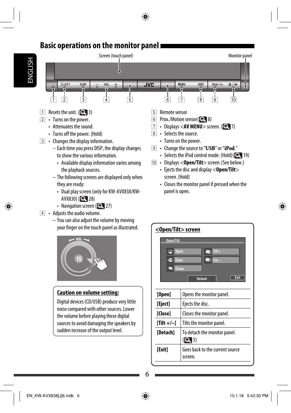 Basic operations on the monitor panel, 6english | JVC KW-ADV793 User Manual | Page 6 / 147