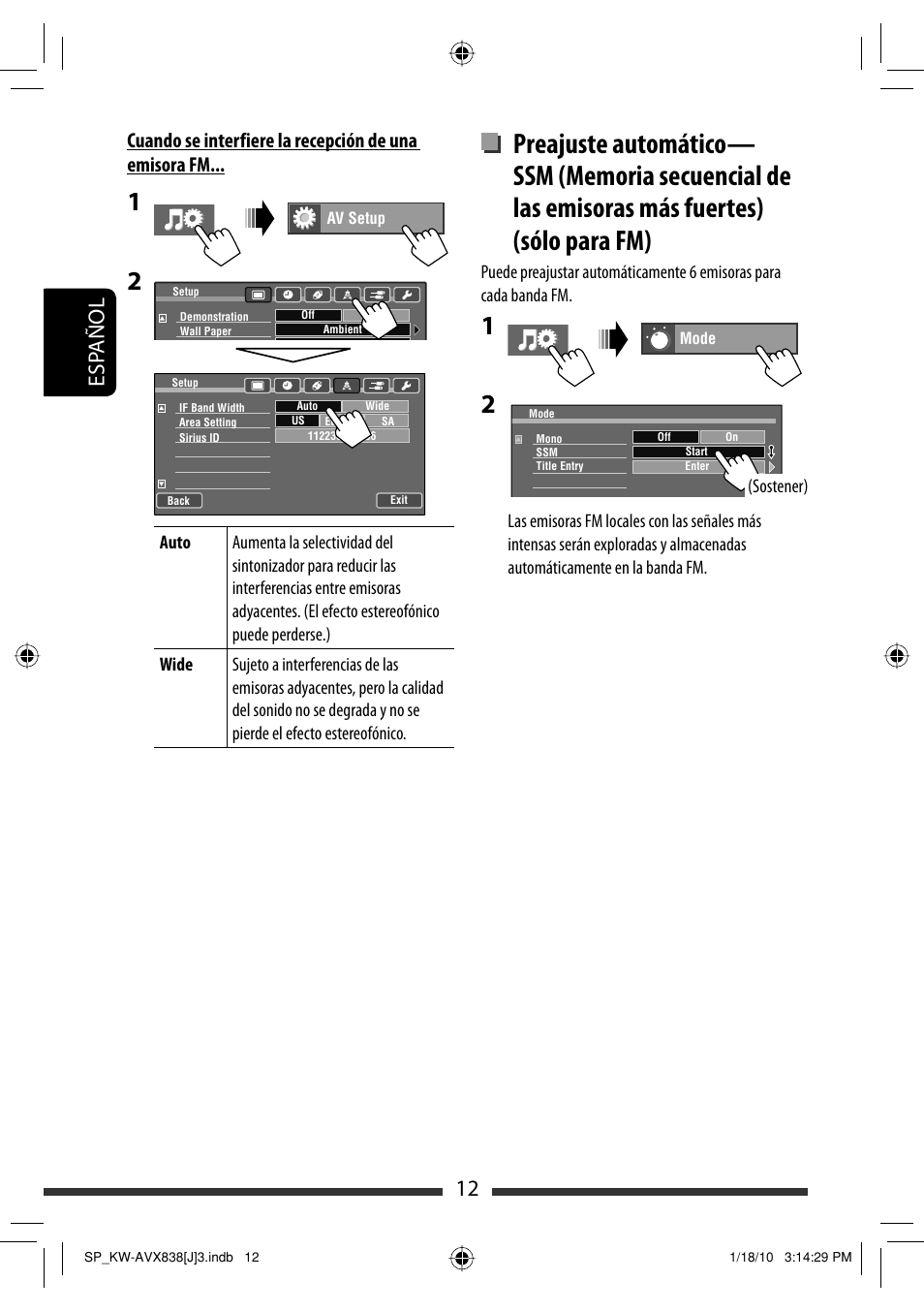 12 esp añol | JVC KW-ADV793 User Manual | Page 82 / 147