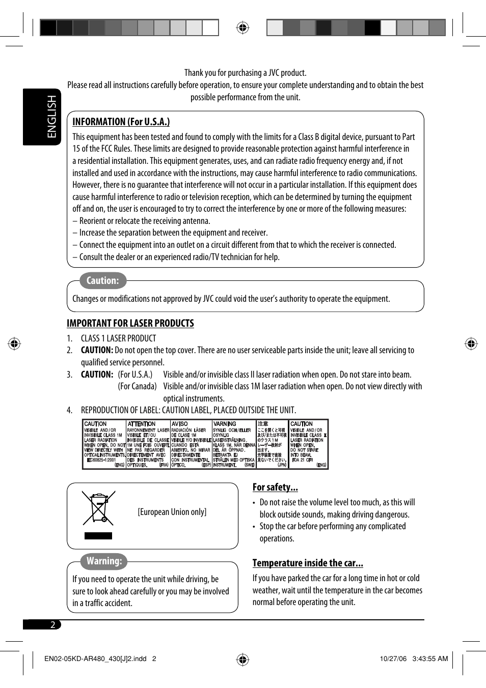 English | JVC KD-G430 User Manual | Page 2 / 80