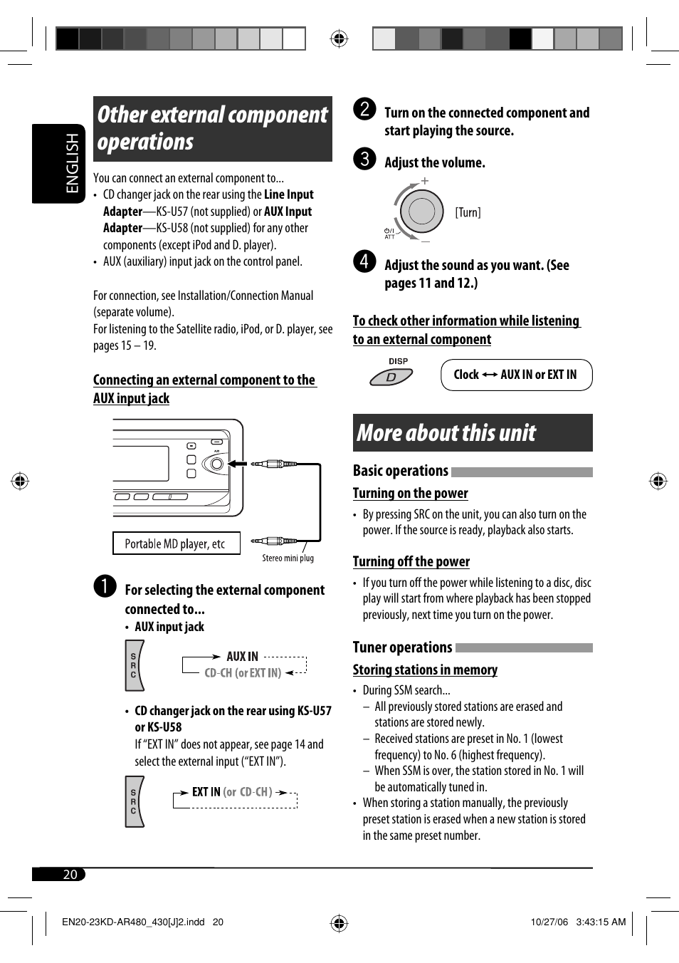 Other external component operations, More about this unit | JVC KD-G430 User Manual | Page 20 / 80