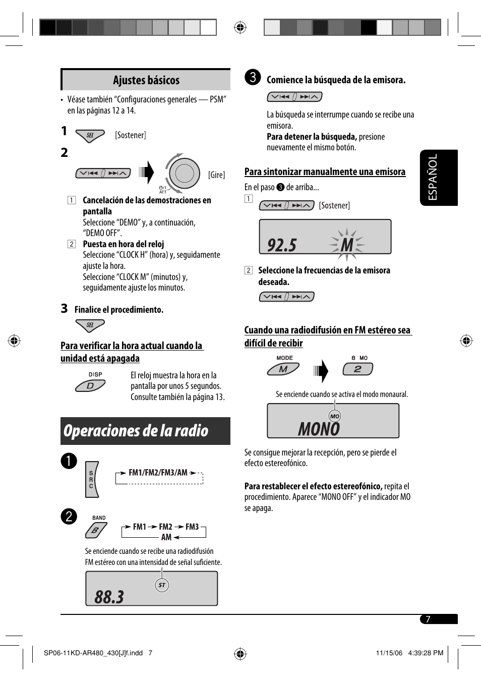 Operaciones de la radio, Ajustes básicos | JVC KD-G430 User Manual | Page 33 / 80