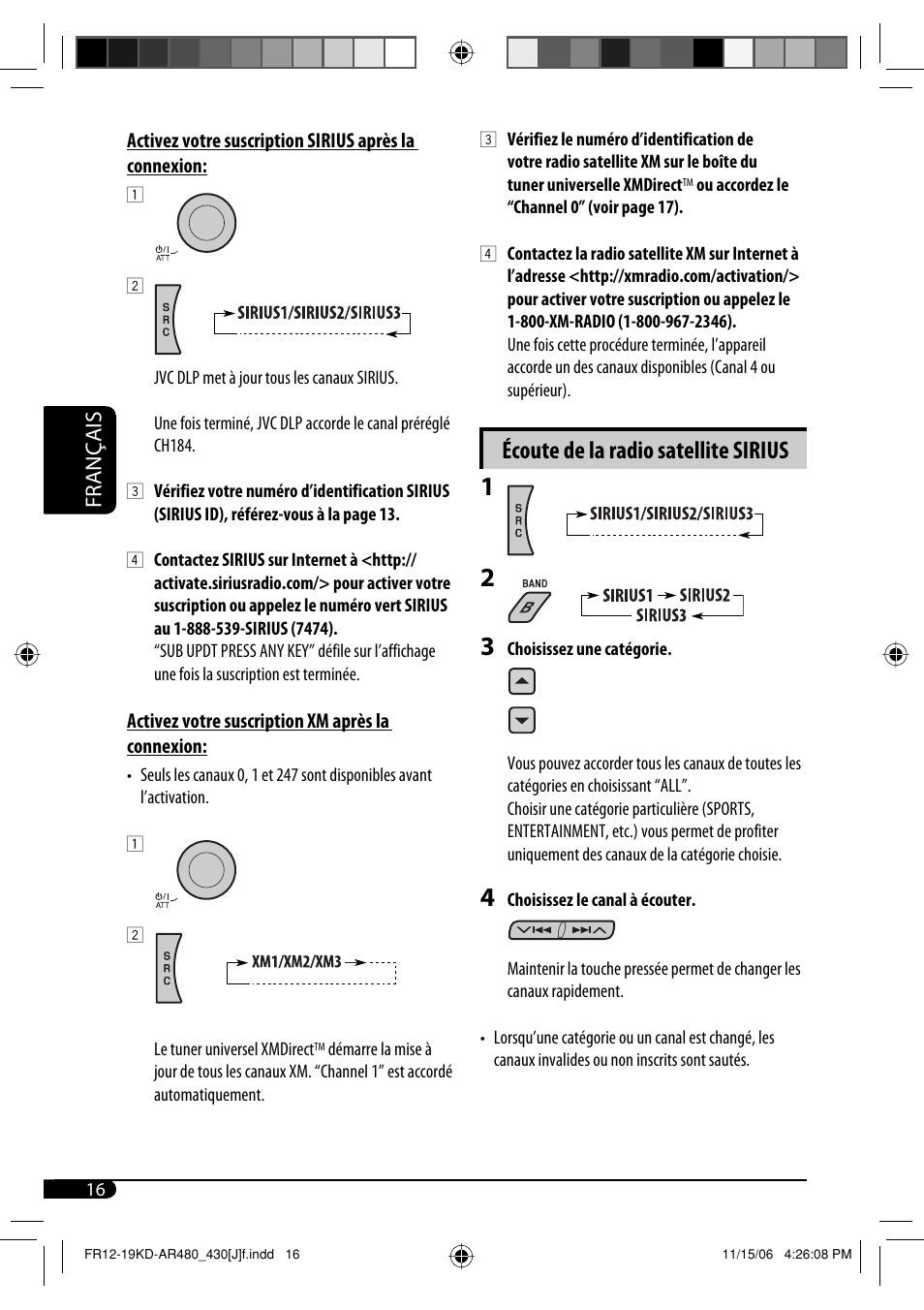 Écoute de la radio satellite sirius, Français | JVC KD-G430 User Manual | Page 68 / 80