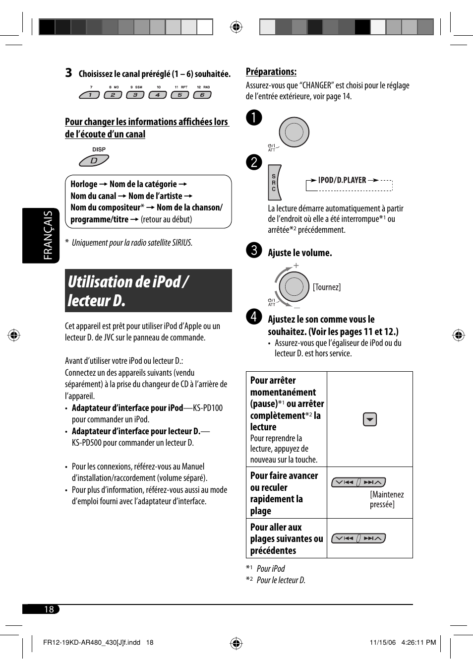 Utilisation de ipod / lecteur d, Français | JVC KD-G430 User Manual | Page 70 / 80