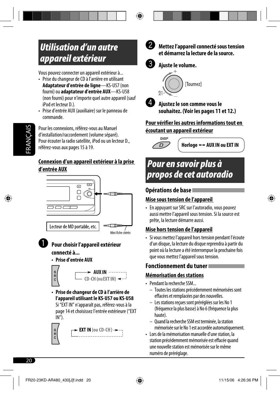Utilisation d’un autre appareil extérieur, Pour en savoir plus à propos de cet autoradio | JVC KD-G430 User Manual | Page 72 / 80