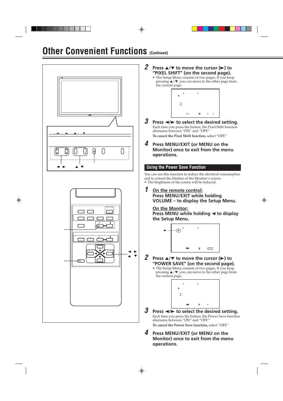 Other convenient functions, Press 2 / 3 to select the desired setting | JVC GD-V4211PCE User Manual | Page 28 / 40