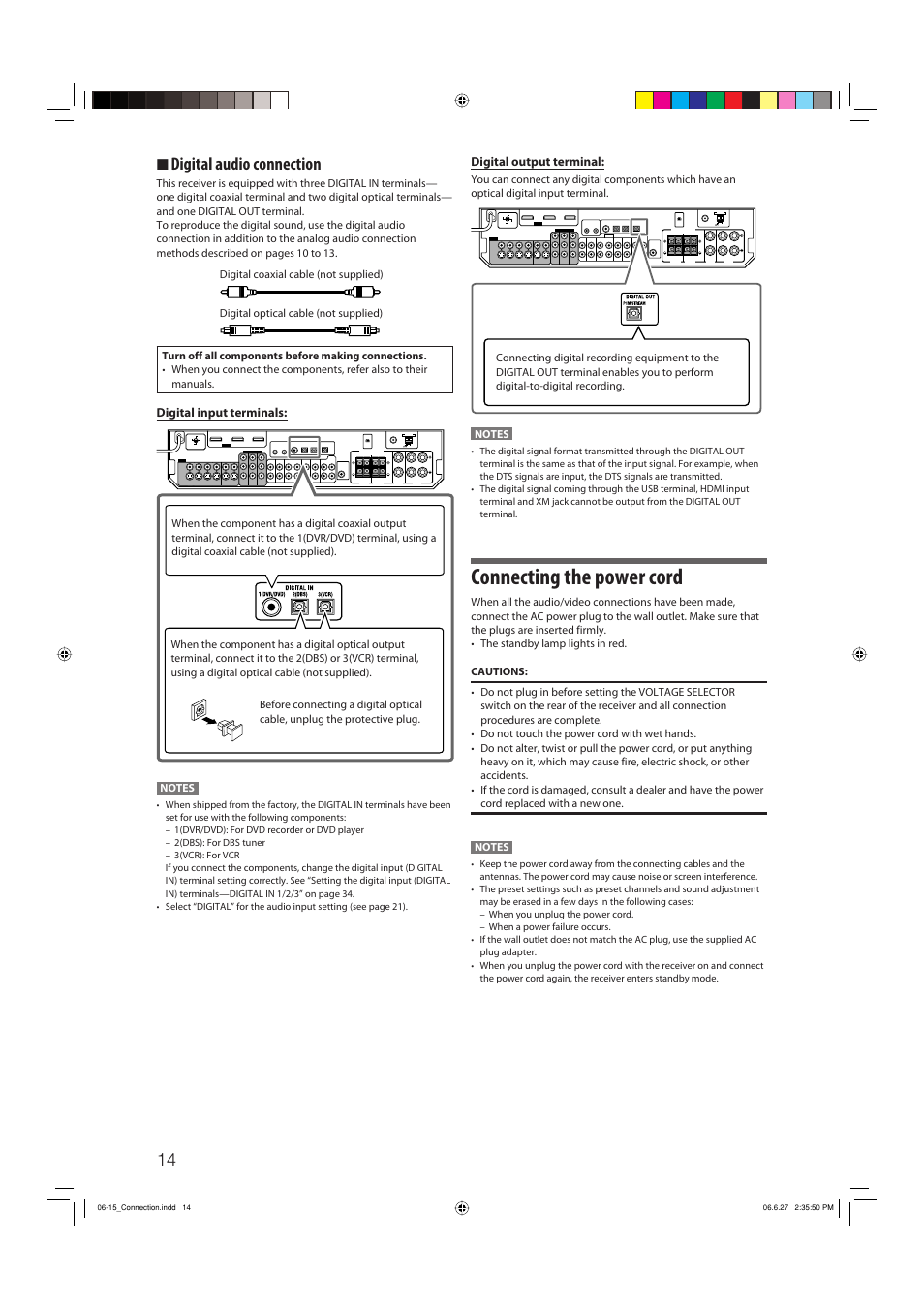 Connecting the power cord, 7 digital audio connection | JVC RX-D412BUJ User Manual | Page 16 / 58