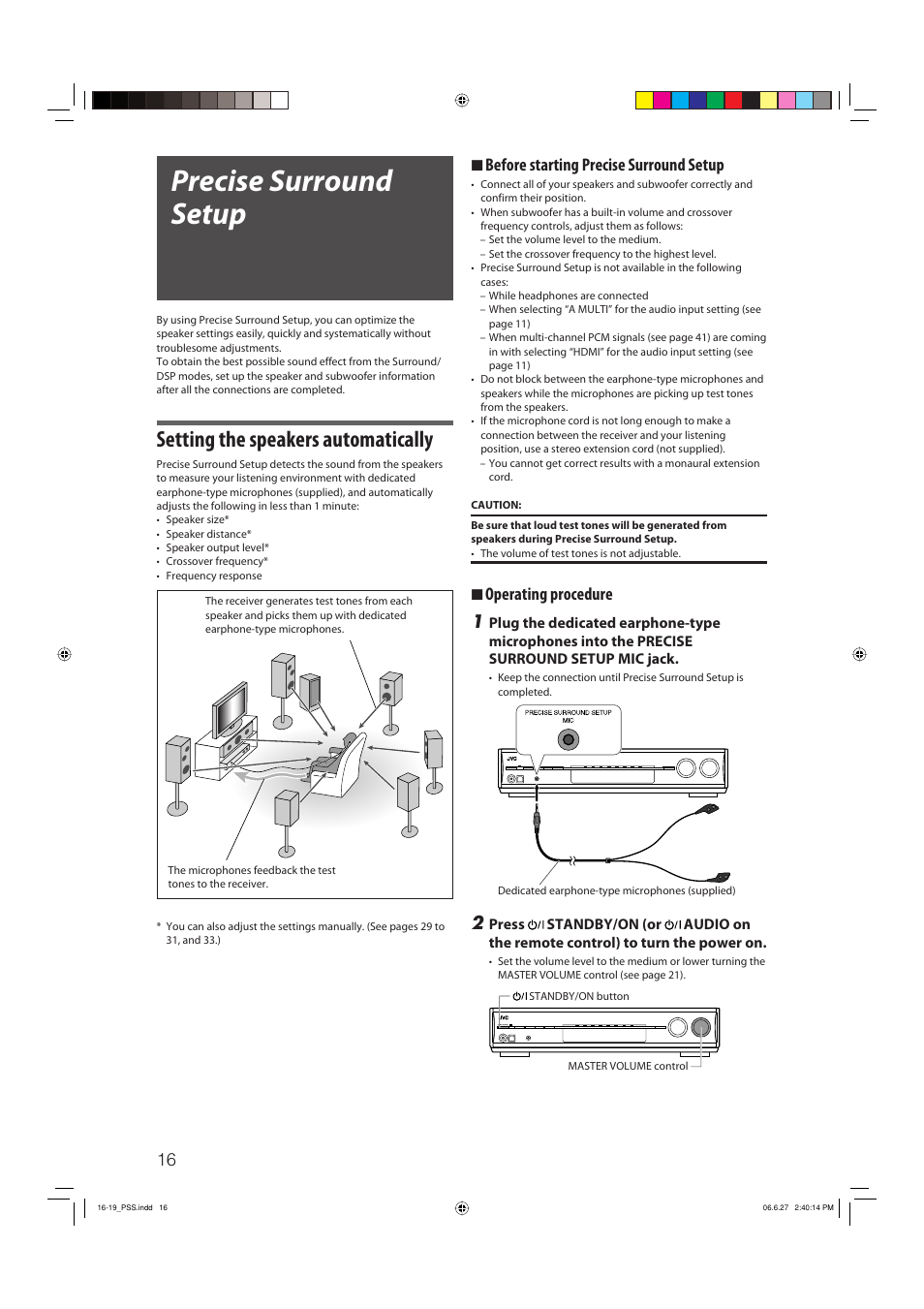 Precise surround setup, Setting the speakers automatically, 7 before starting precise surround setup | 7 operating procedure 1 | JVC RX-D412BUJ User Manual | Page 18 / 58