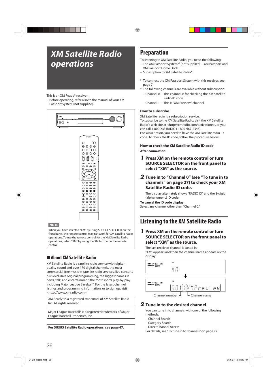 Xm satellite radio operations, Preparation, Listening to the xm satellite radio | 7 about xm satellite radio | JVC RX-D412BUJ User Manual | Page 28 / 58