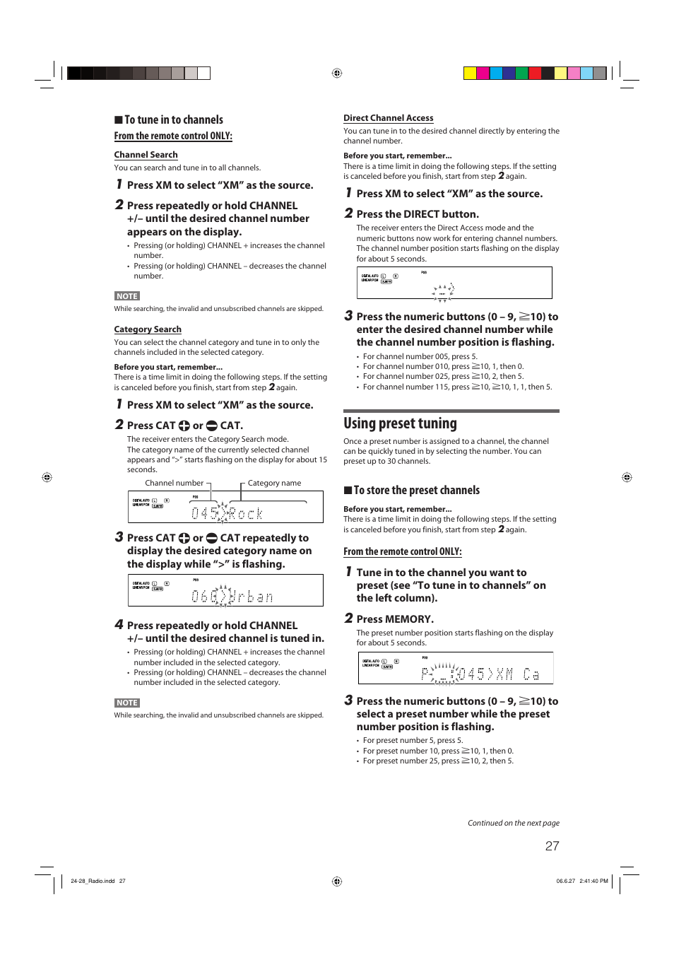 Using preset tuning, 7 to tune in to channels, 7 to store the preset channels | JVC RX-D412BUJ User Manual | Page 29 / 58