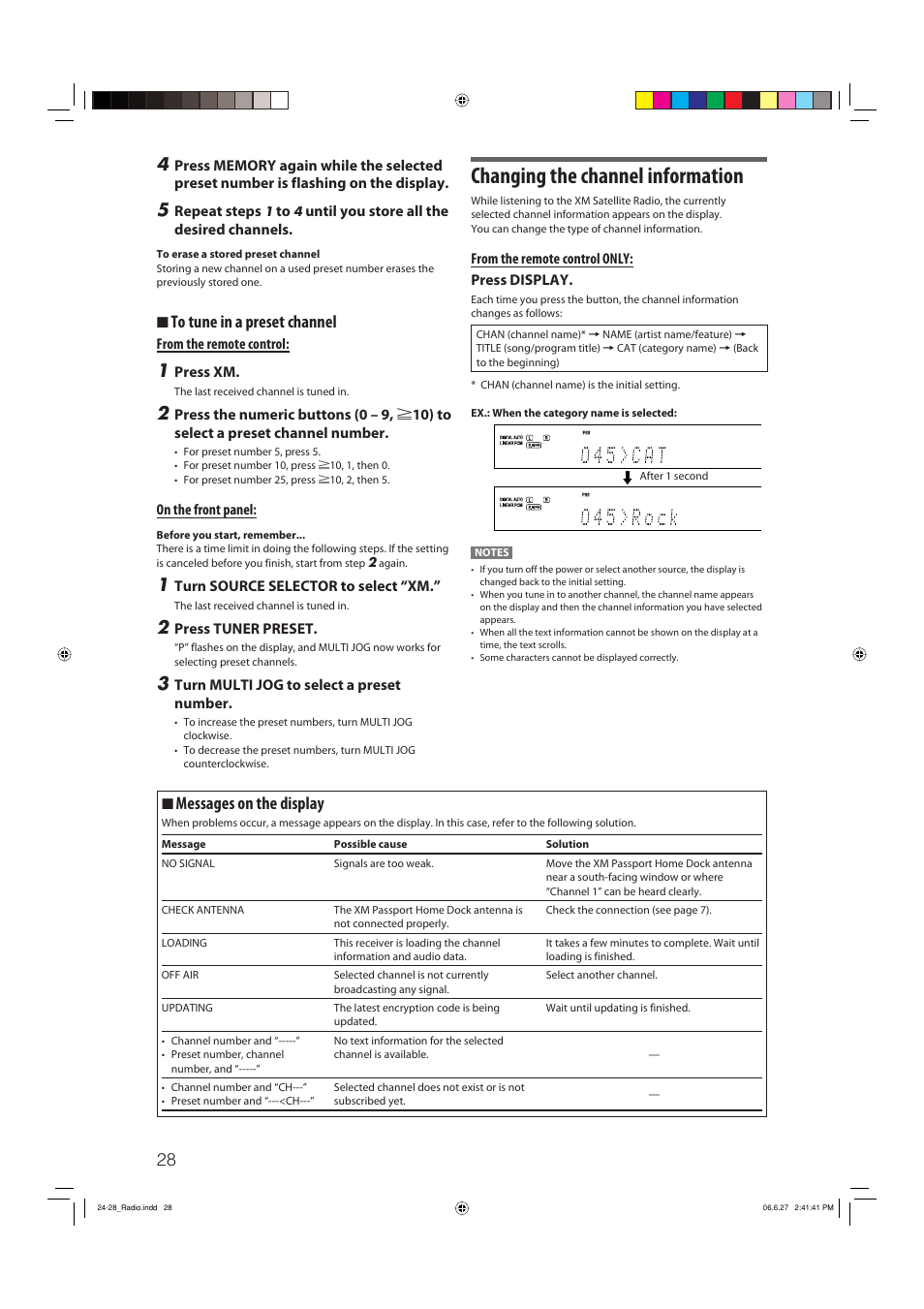 Changing the channel information, 7 to tune in a preset channel, 7 messages on the display | JVC RX-D412BUJ User Manual | Page 30 / 58