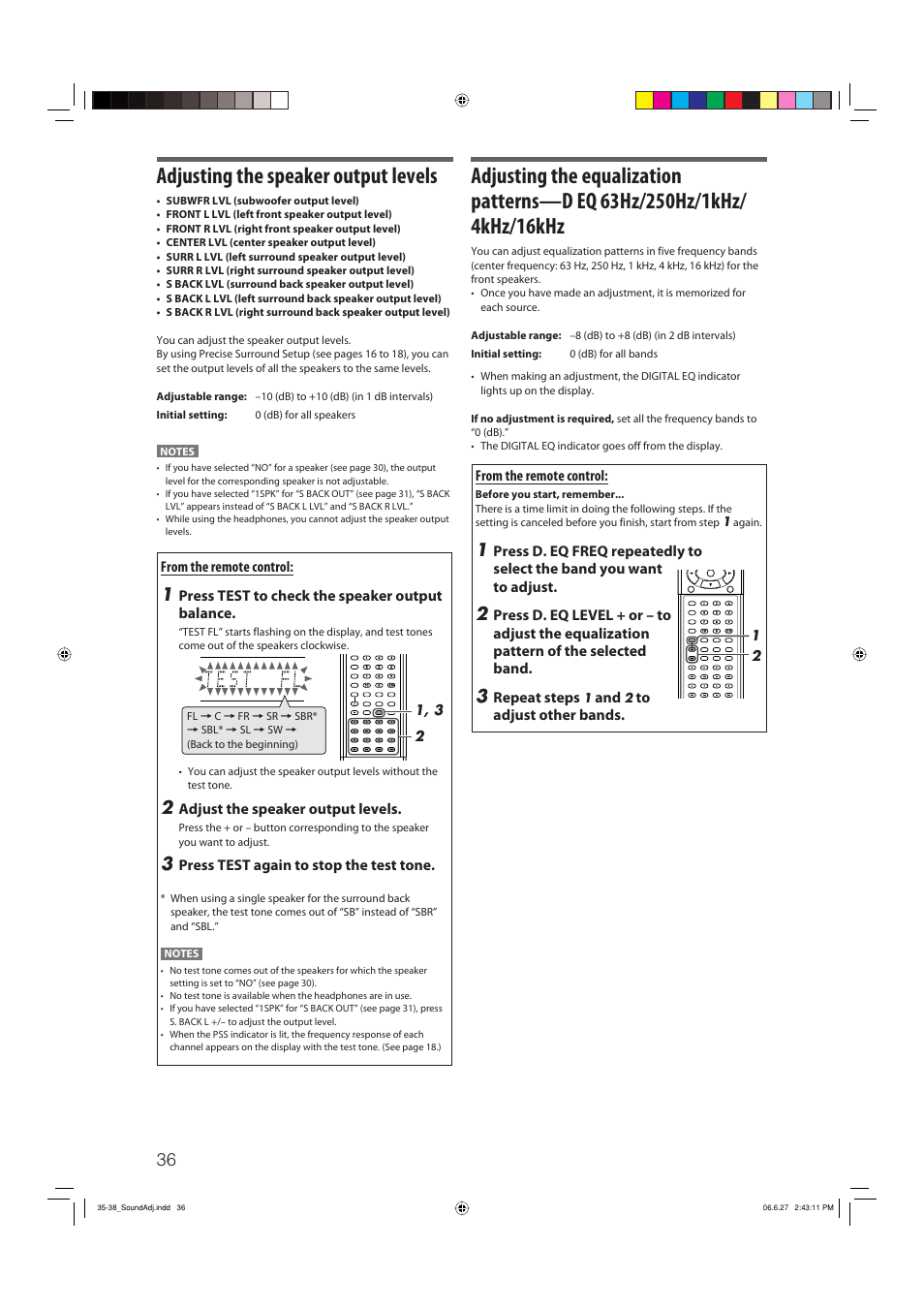 Adjusting the speaker output levels | JVC RX-D412BUJ User Manual | Page 38 / 58