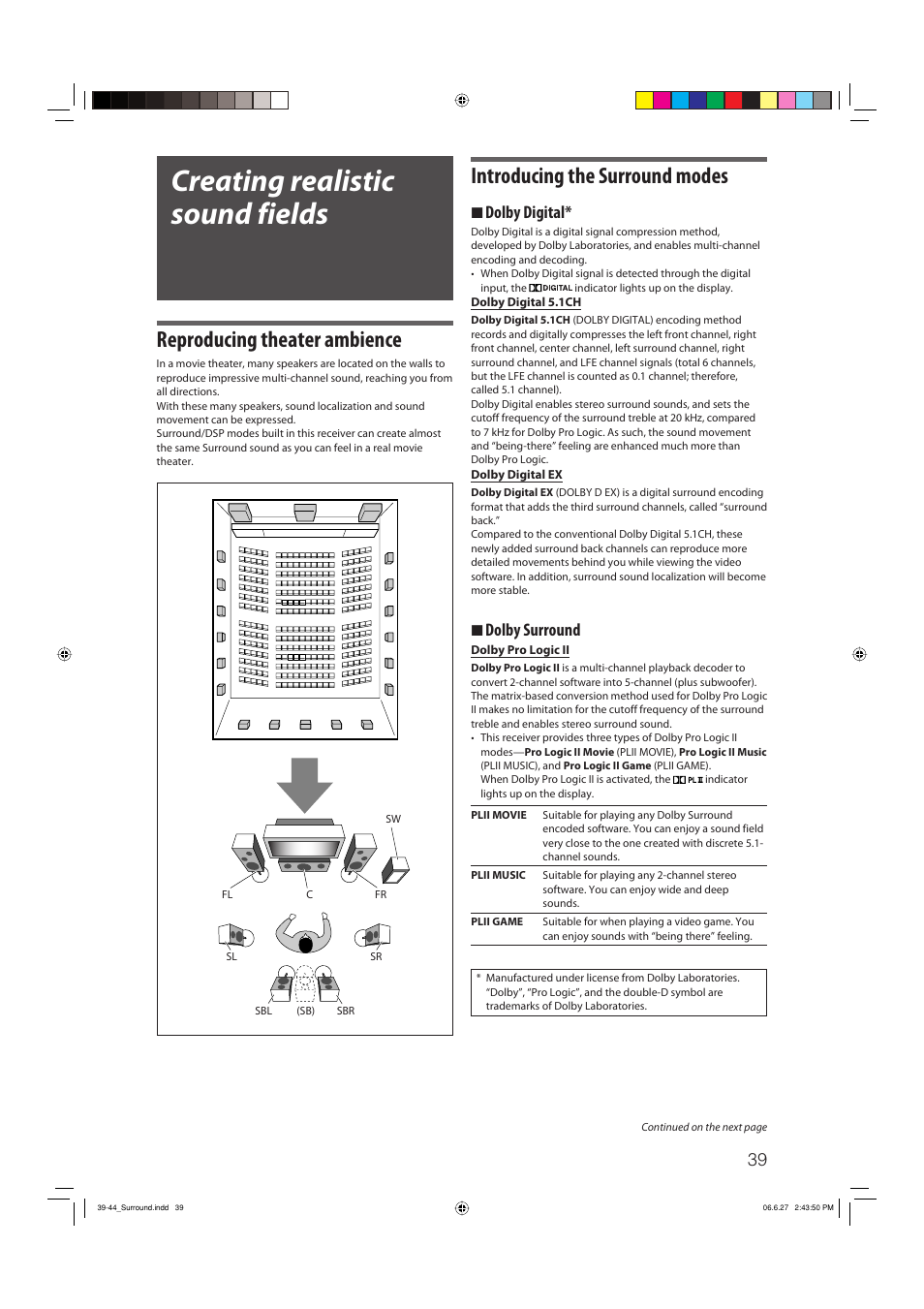 Creating realistic sound fields, Reproducing theater ambience, Introducing the surround modes | 7 dolby digital, 7 dolby surround | JVC RX-D412BUJ User Manual | Page 41 / 58