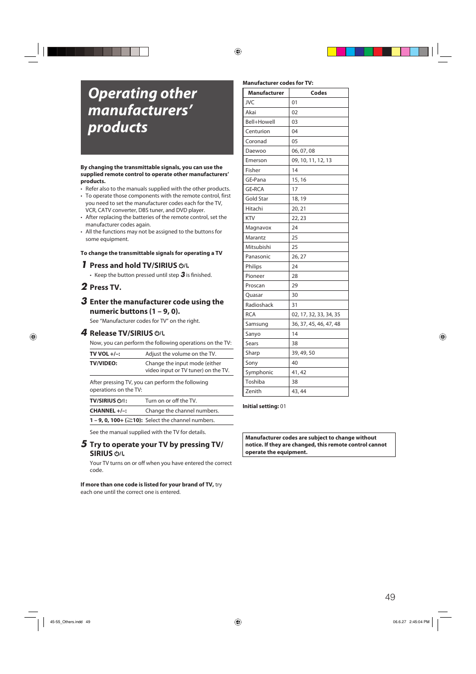 Operating other manufacturers’ products | JVC RX-D412BUJ User Manual | Page 51 / 58