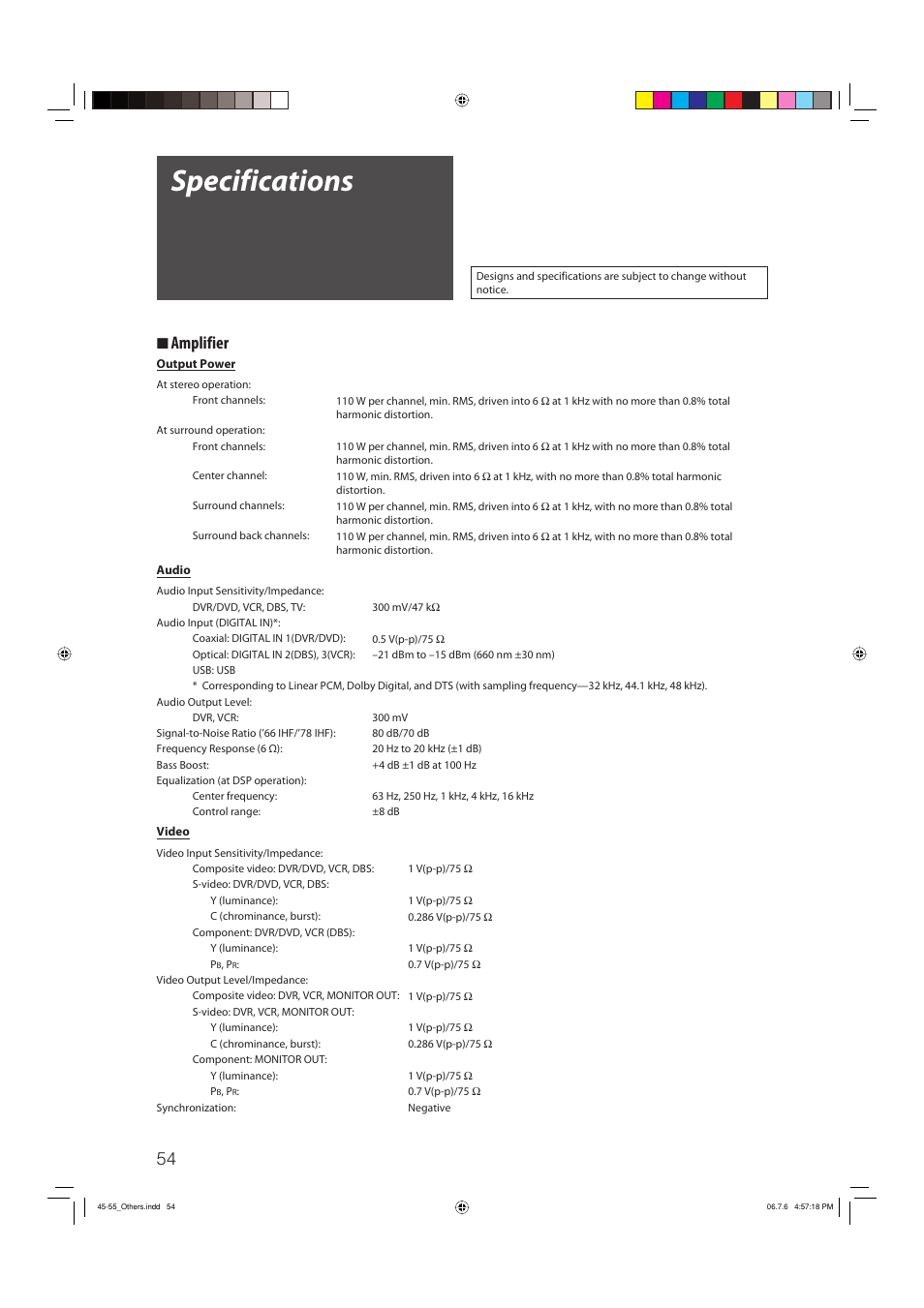 Specifications, 7 amplifier | JVC RX-D412BUJ User Manual | Page 56 / 58