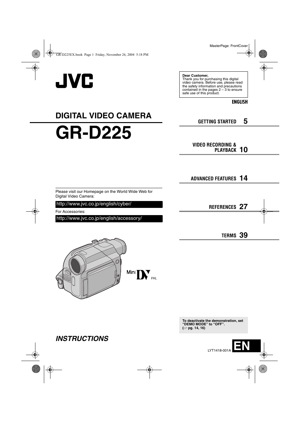 JVC GR-D225 User Manual | 40 pages