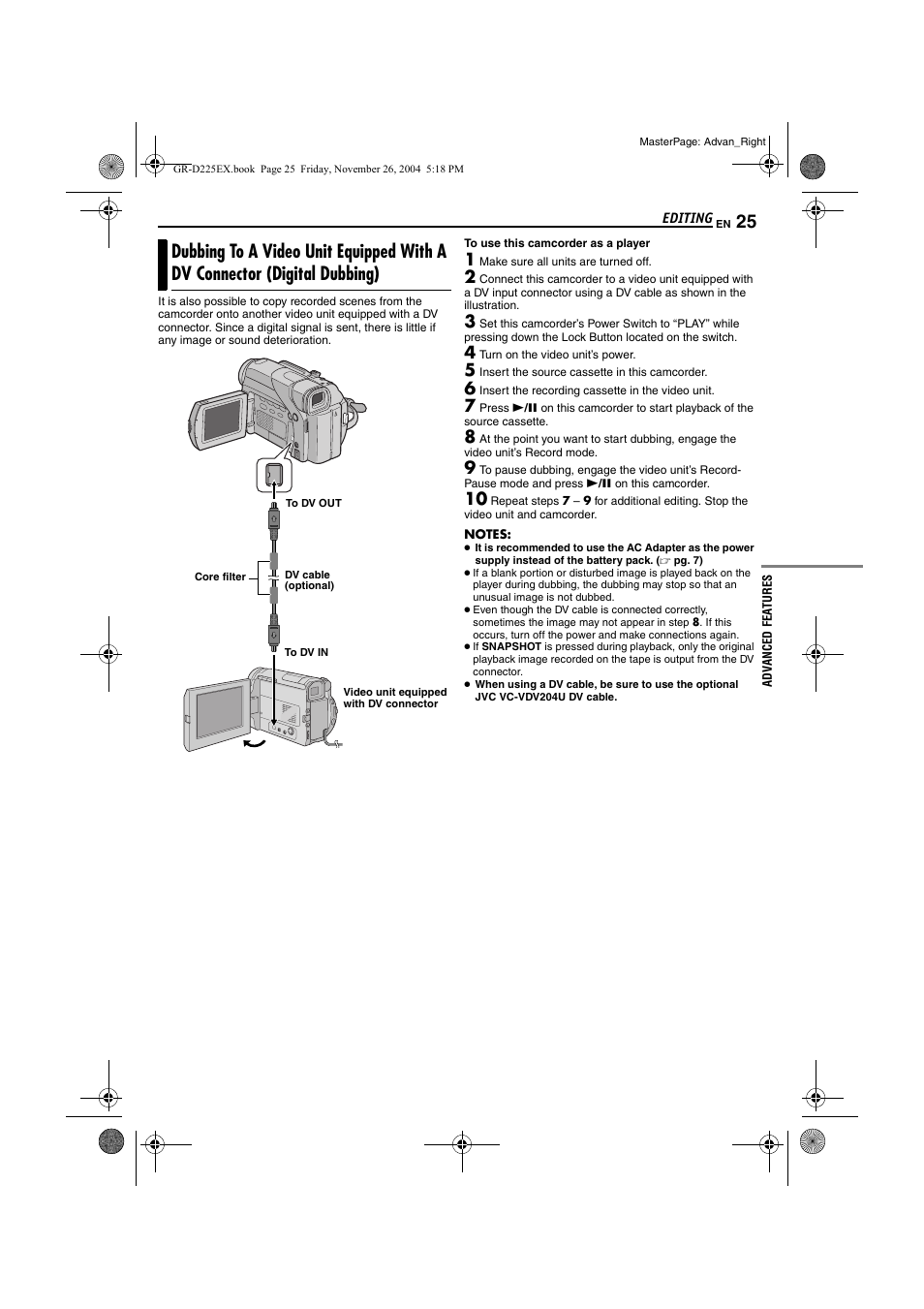 Digital dubbing) | JVC GR-D225 User Manual | Page 25 / 40