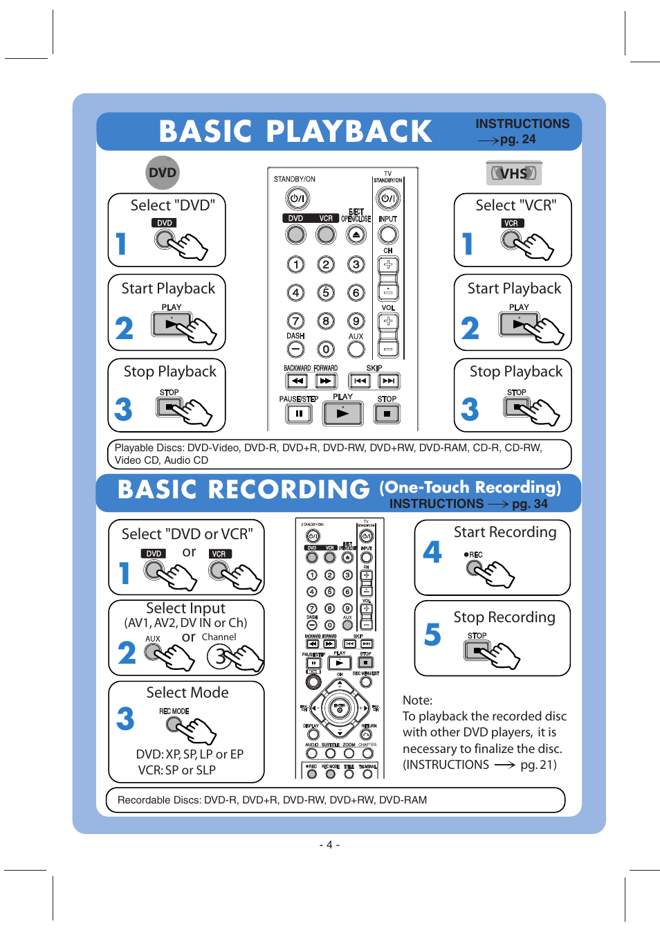 1basic playback, Basic recording | JVC DR-MV100B User Manual | Page 4 / 6
