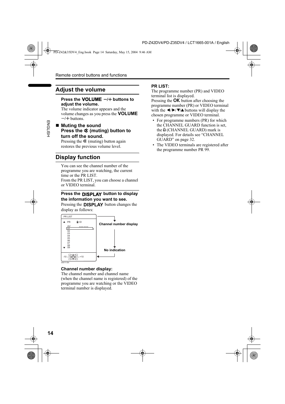 Adjust the volume, Display function, Adjust the volume display function | JVC PD-Z35DV4 User Manual | Page 15 / 52