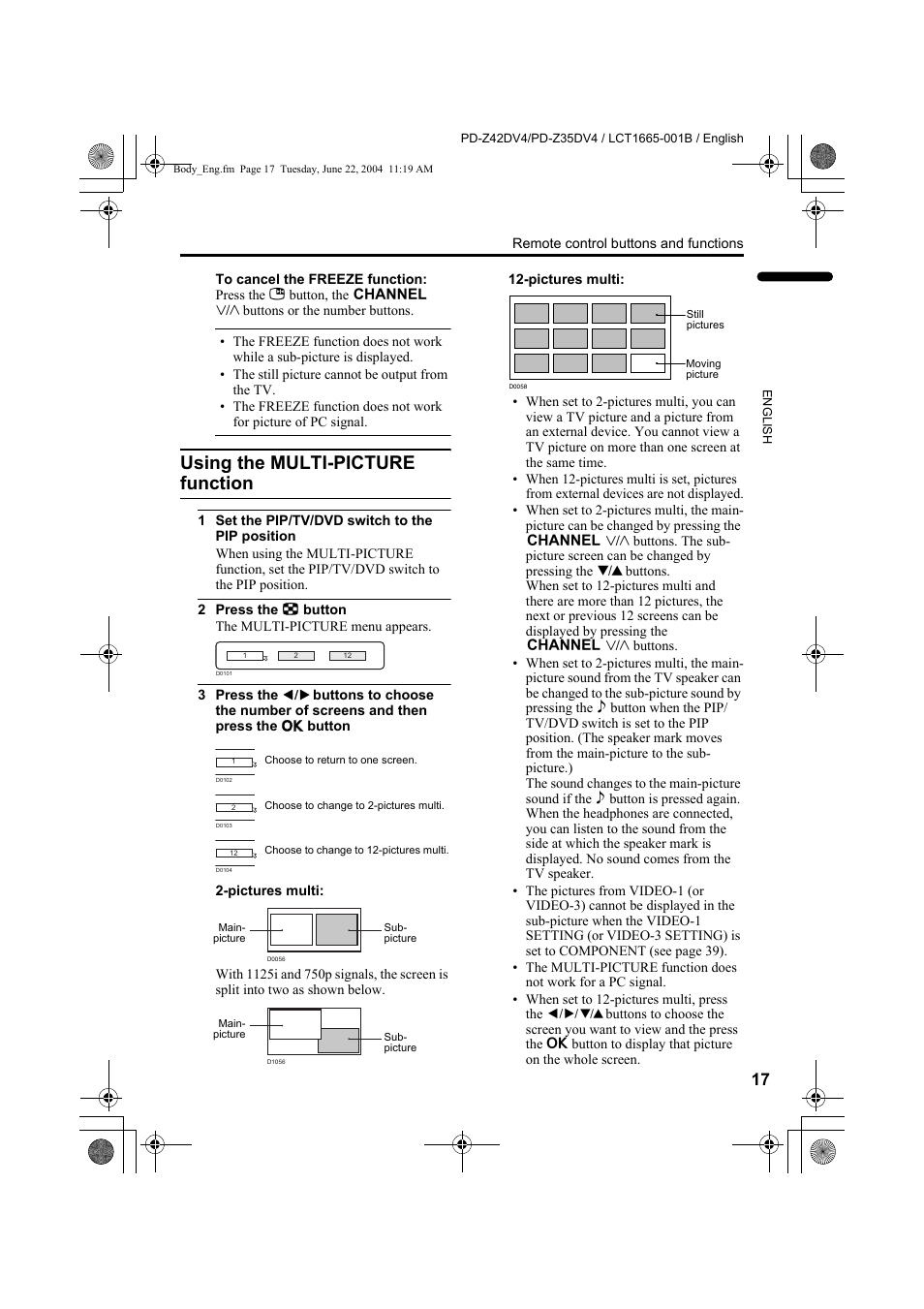Using the multi-picture function | JVC PD-Z35DV4 User Manual | Page 18 / 52