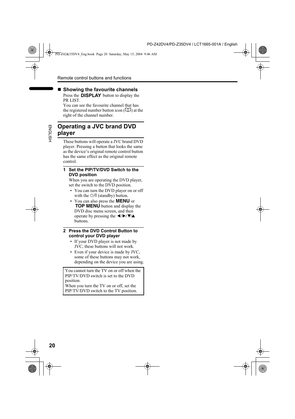 Operating a jvc brand dvd player | JVC PD-Z35DV4 User Manual | Page 21 / 52
