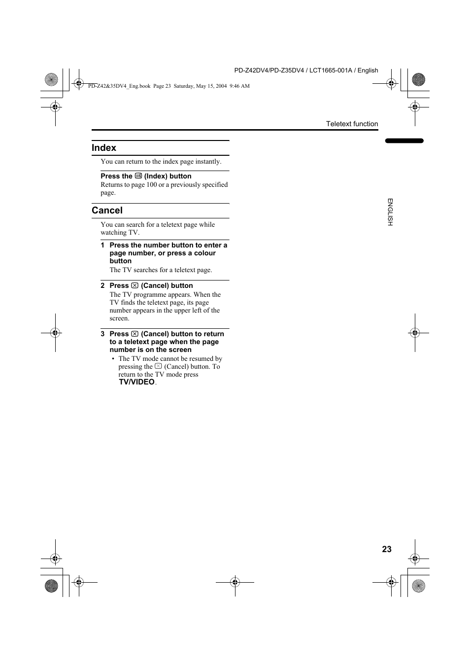 Index, Cancel, Index cancel | JVC PD-Z35DV4 User Manual | Page 24 / 52