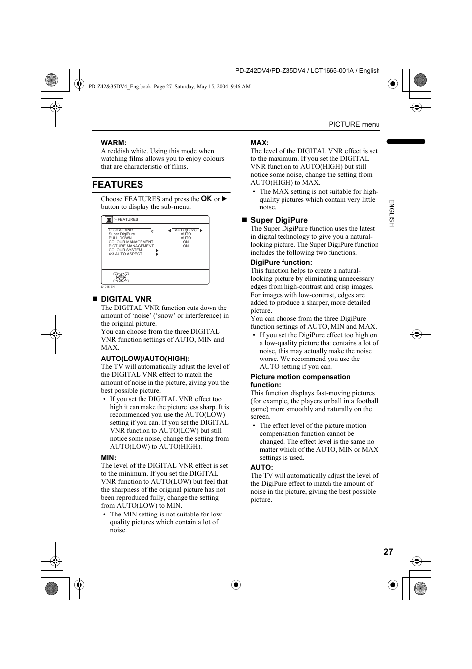 Features | JVC PD-Z35DV4 User Manual | Page 28 / 52