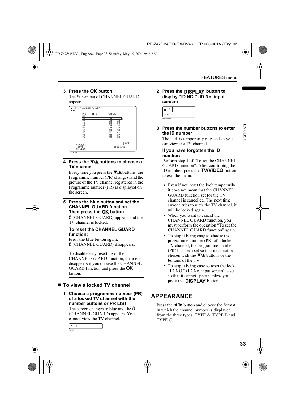 Appearance | JVC PD-Z35DV4 User Manual | Page 34 / 52