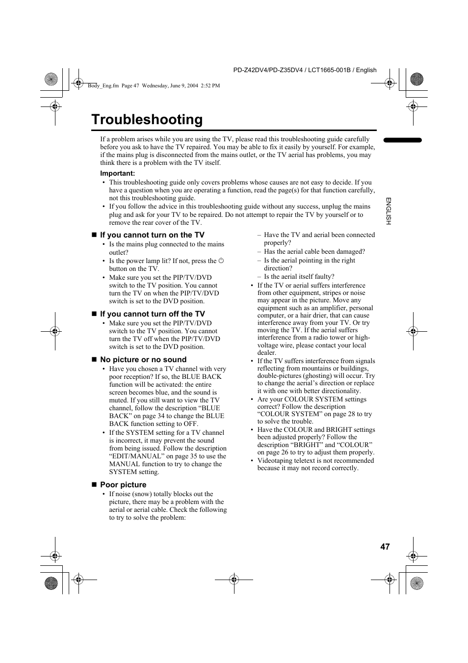 Troubleshooting | JVC PD-Z35DV4 User Manual | Page 48 / 52